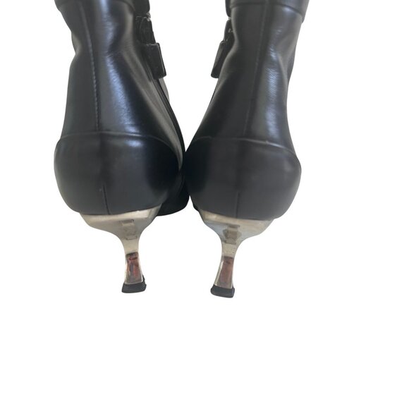 ROGER VIVIER Black Leather Zip Curved Horn Heels Boots Size 36.5  / 6.5 - Picture 8 of 16
